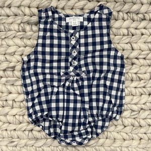 Navy and white gingham romper from Purebaby (Australian brand)